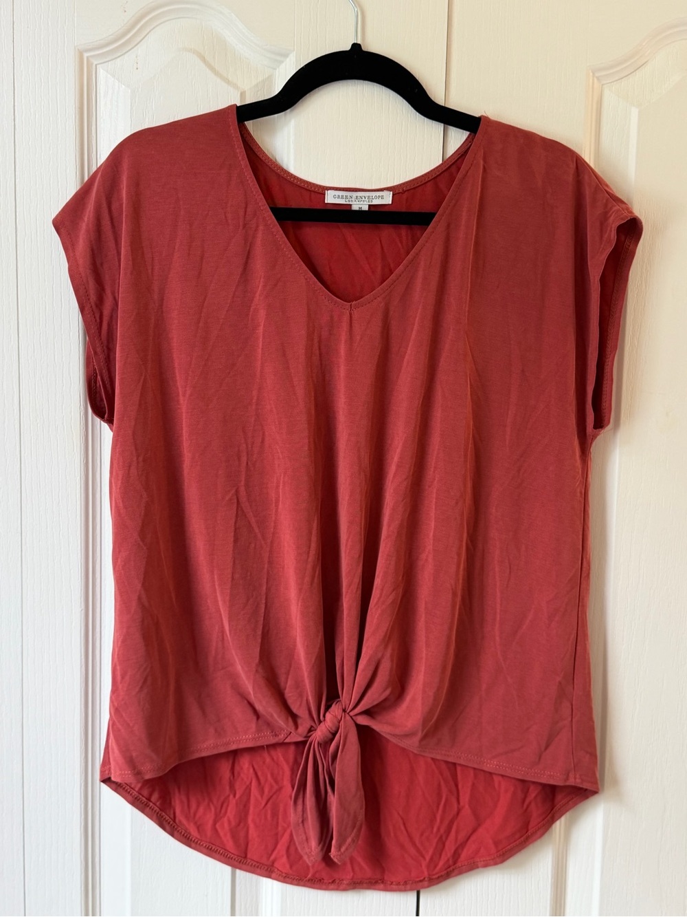 Green Envelope Los Angeles M Rust Tie Front V Neck High Low Top Made in USA